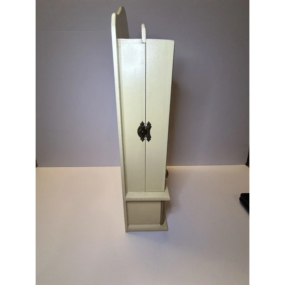 Vintage Victorian Style Wood Wall Clock Key Cabinet‎ Storage Drawer Cream Gold